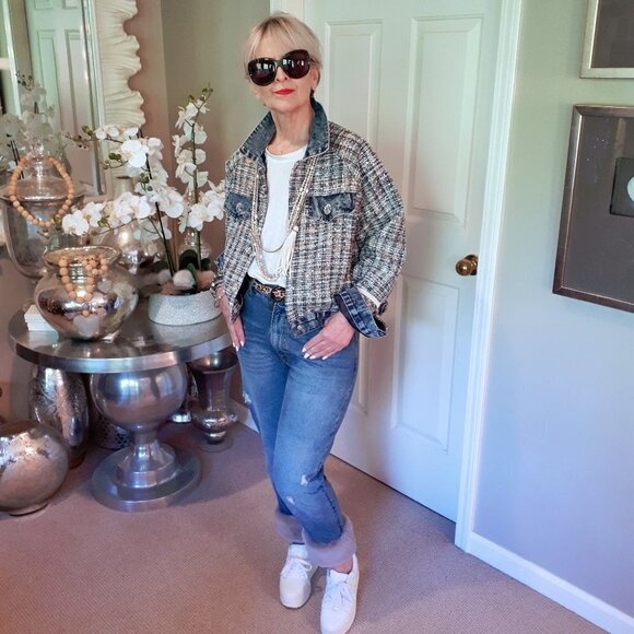 NWT M2 by Mocha crystal tweed short denim jacket, L - Picture 4 of 11